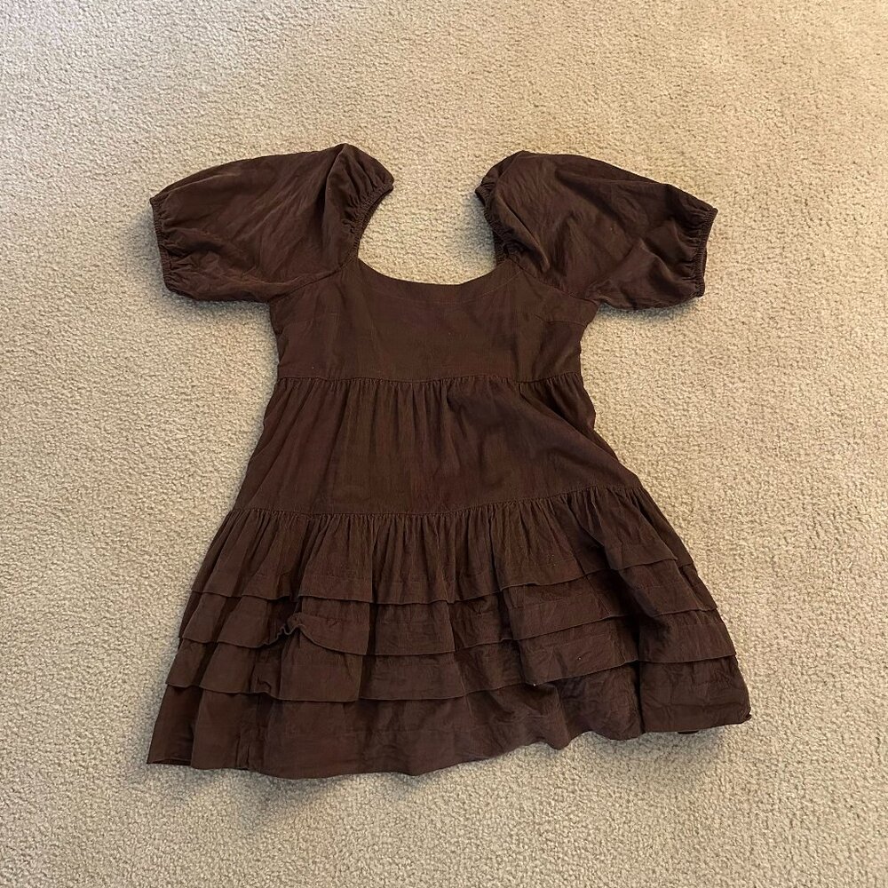 Brown Ruffle Mini Dress
